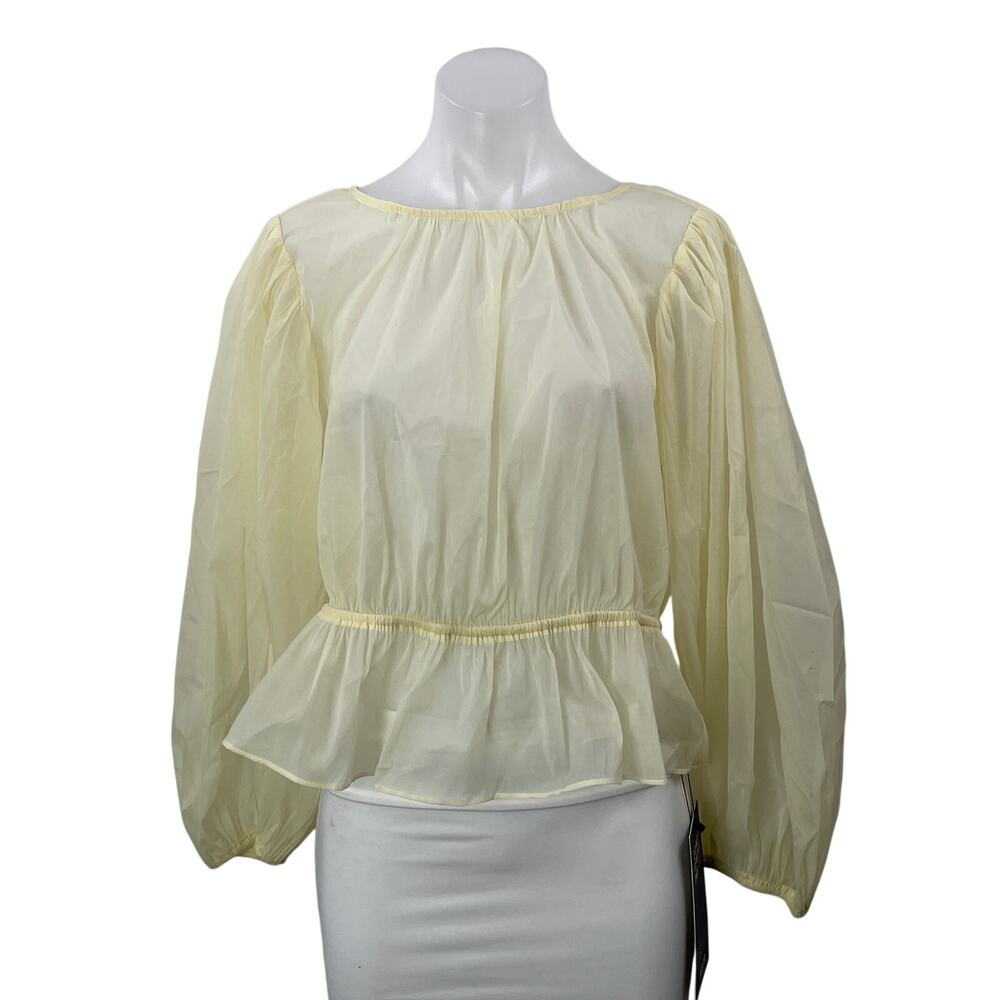 NEW ASTR The Label Amie Shirred Yellow Long Balloon Sleeves Peplum Blouse Top M